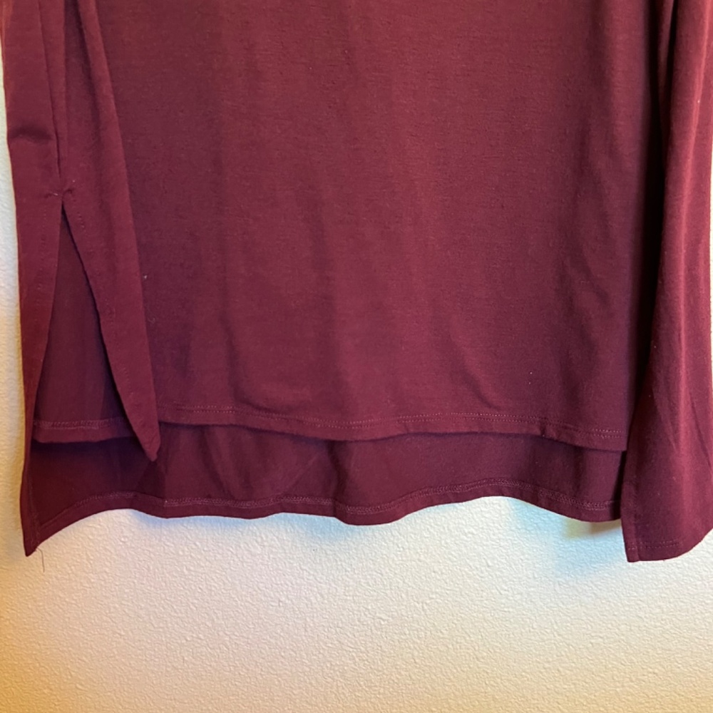 Zenana Premium Rolled Sleeve Scoop Neck Shirt-Maroon - Picture 3 of 4